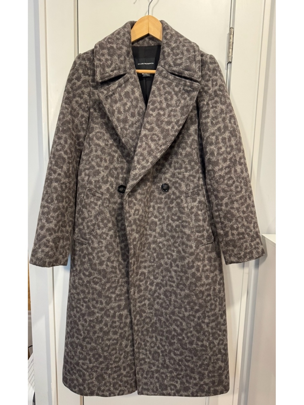 Club Monaco Women's Leopard Print Wool Blend Long Coat Size S/P